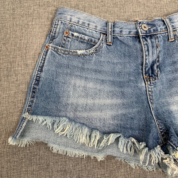 Vanilla Star Festival Short Jean Shorts 100% Cotton W/ Fringe‎ Distressed Size 7 - Picture 4 of 12